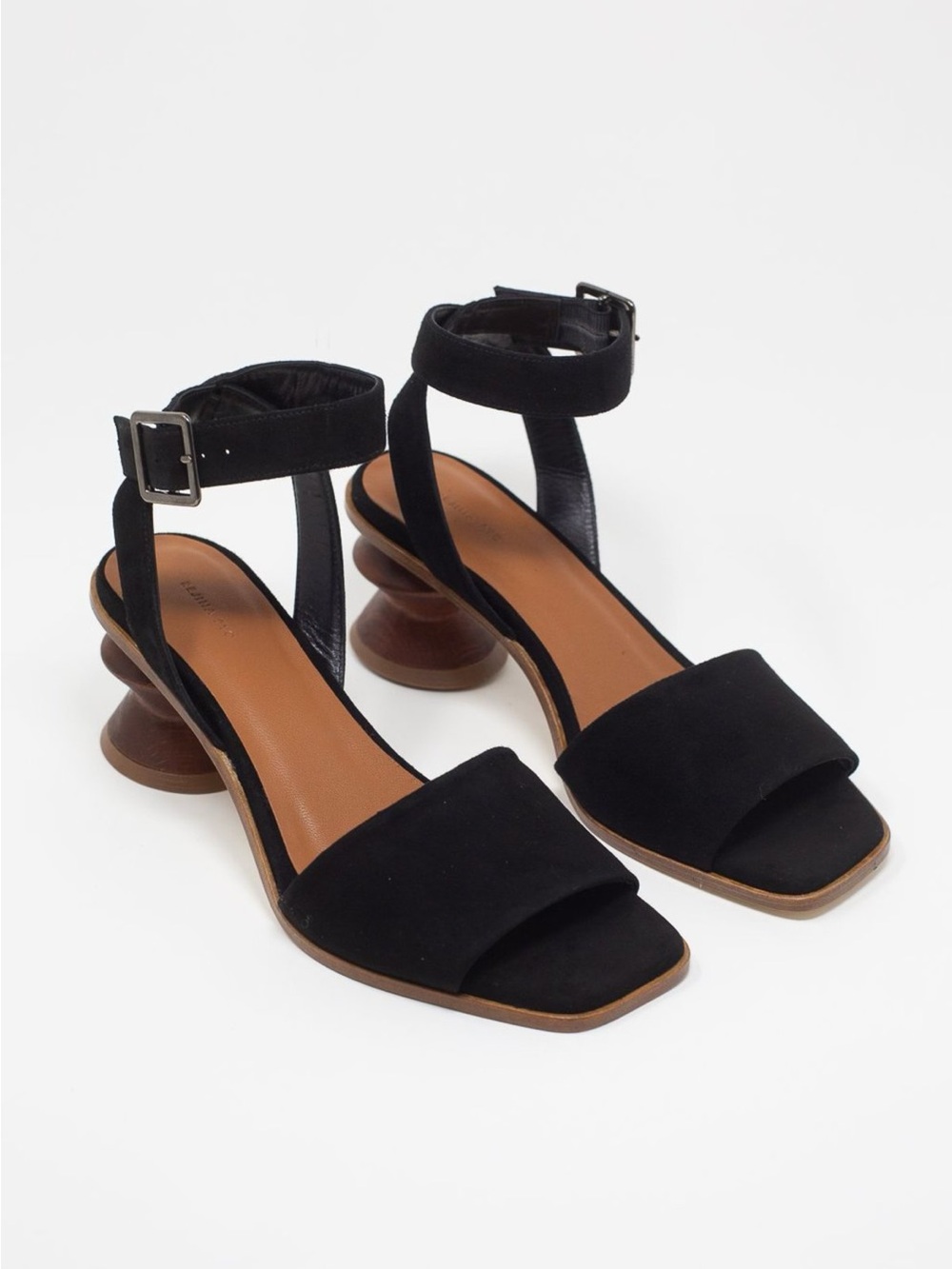 Rejina Pyo Sonia Black Suede Sculpted Wooden Heel Sandals EU 40 US 9.5 NWOB! $65